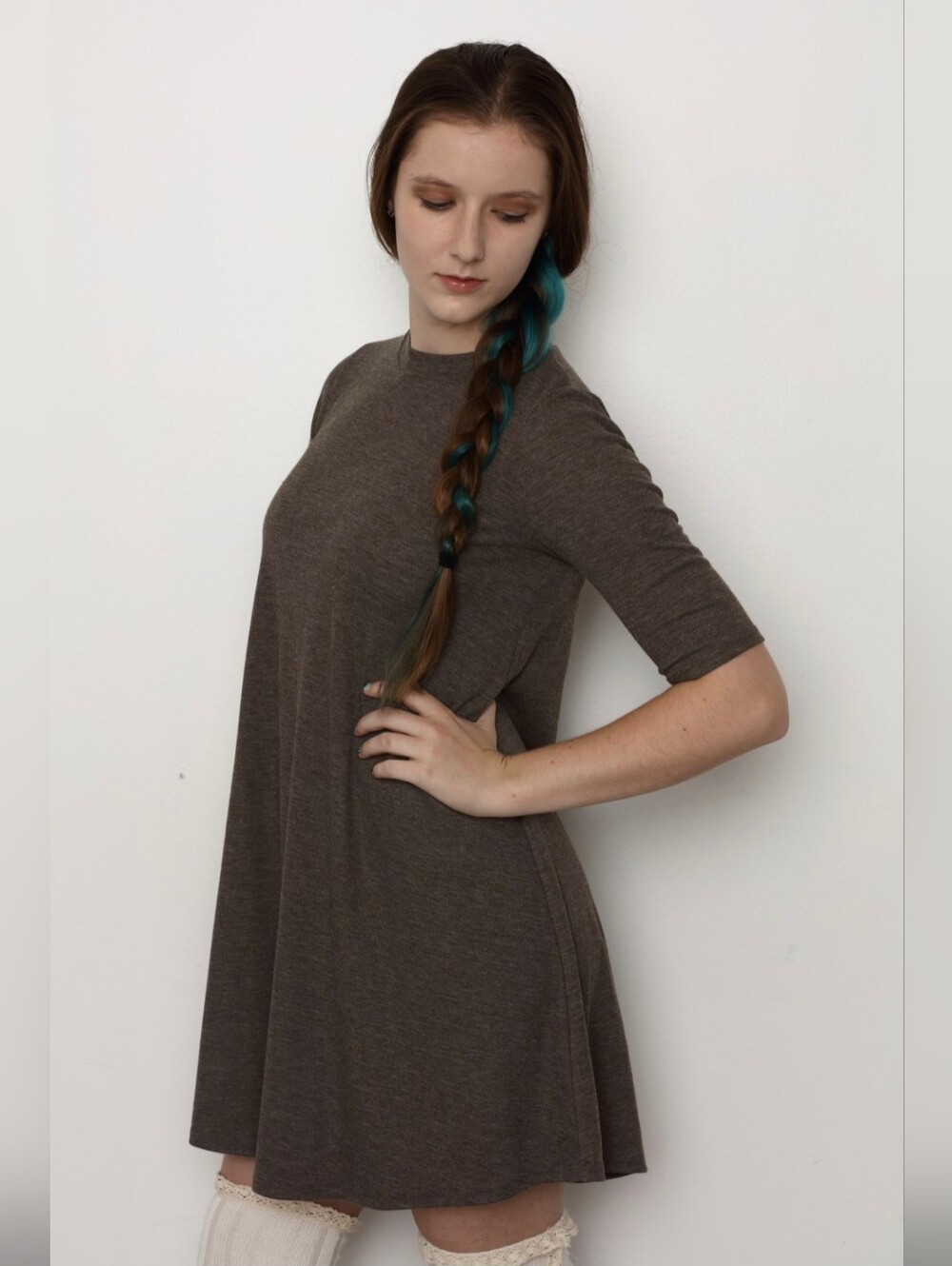 Soprano Ribbed Short Sleeve Knit Dress